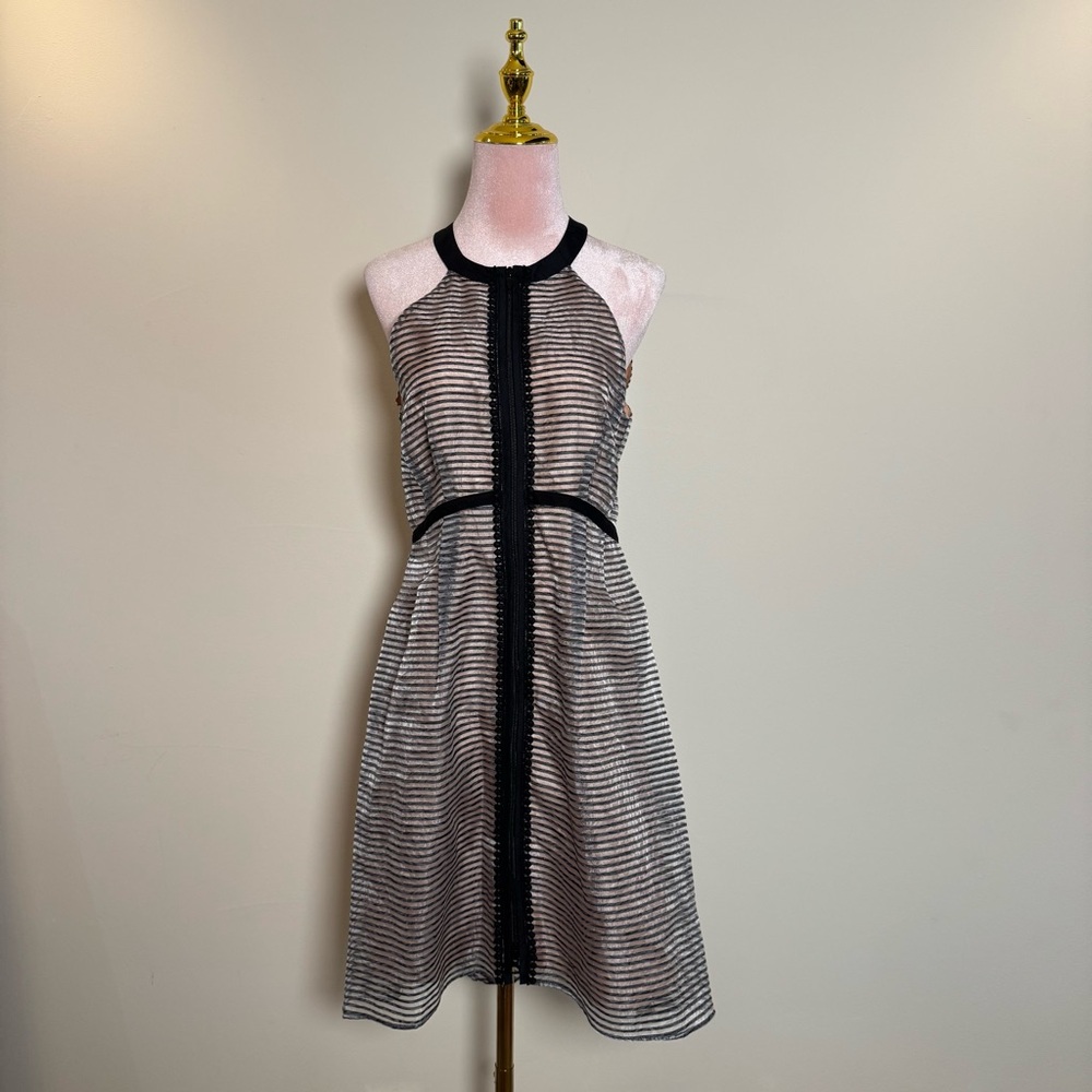 Nannette Lapore Black and White Striped Dress with Full Dual Zipper Detail